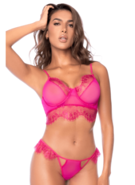 Ensemble 2 pièces en dentelle à cils rose - MAL8920LPNK
